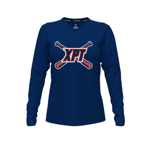 [FTLVCFNV-FYXS-LOGO1] Decker Comfort T-Shirt (Female Youth XS, Navy, V Neck, Logo 1, Long Sleeve)
