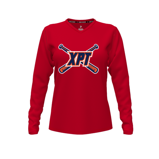 [FTLVPTRD-FYXS-LOGO1] Decker Performance T-Shirt (Female Youth XS, Red, V Neck, Logo 1, Long Sleeve)