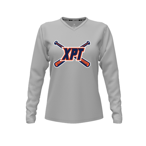 [FTLVPTGY-FYXS-LOGO1] Decker Performance T-Shirt (Female Youth XS, Gray, V Neck, Logo 1, Long Sleeve)
